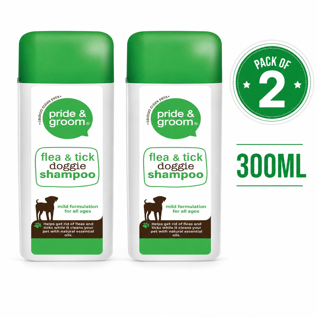 Pride & Groom Flea & Tick Dog Shampoo 300ml x 2